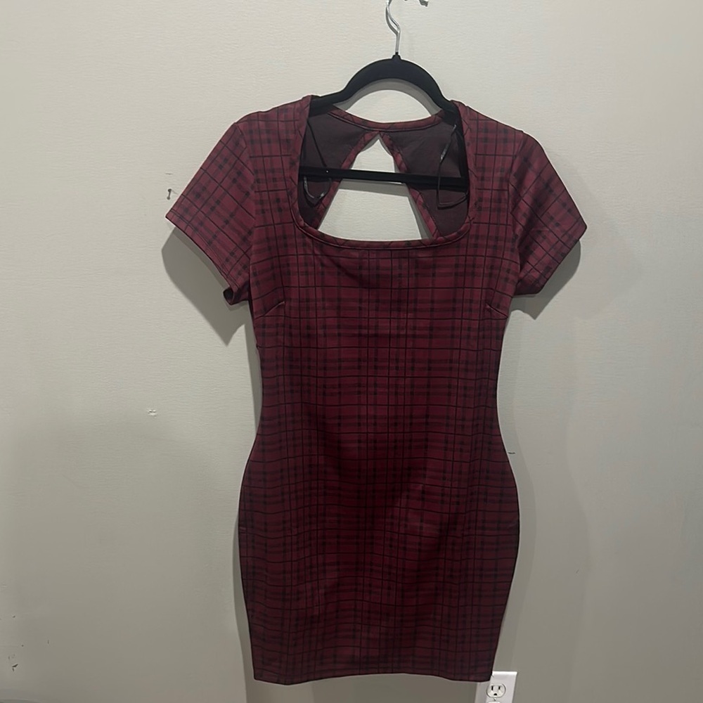 NEW Elegant Burgundy Plaid Dress size L